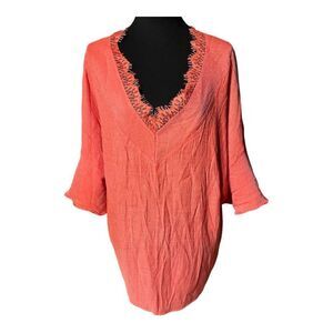 Umgee Women’s Coral V-Neck Top /Coverup Sz 1X